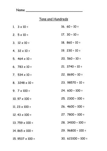 Multiply and divide by 10 and 100 by Nickybo - Teaching Resources - Tes