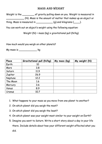 Mass and weight calculations by PinkHelen - Teaching Resources - Tes