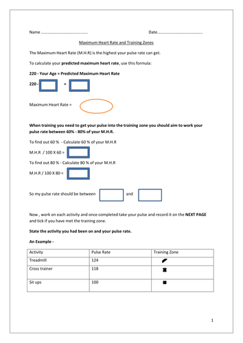 Worksheets Target Heart Rate Worksheet maximum heart rate training zones by missradio teaching resources tes