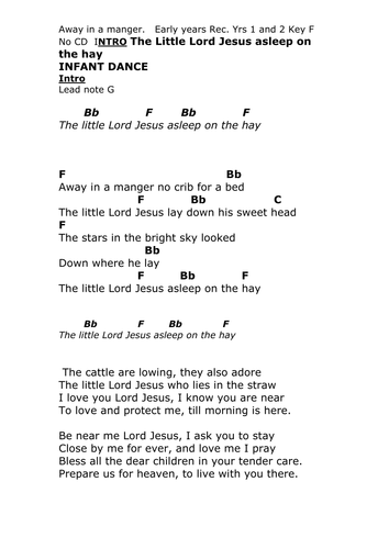 Chords Lyrics Away In A Manger By Pwilloughby3 Teaching 