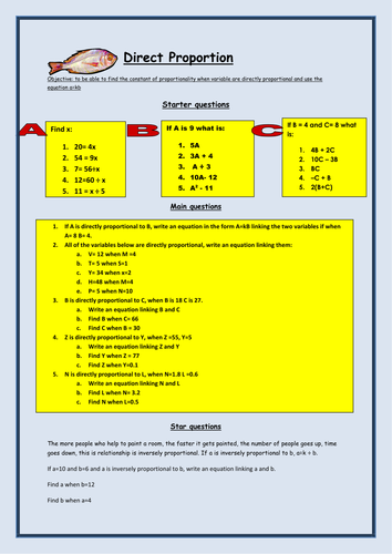 GCSE Maths: Direct Proportion Worksheet by bcooper87 ...