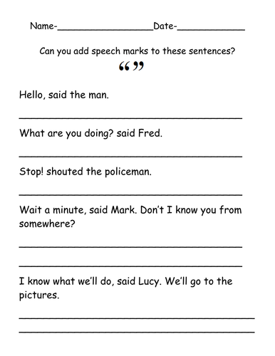 Speech marks homework sheet