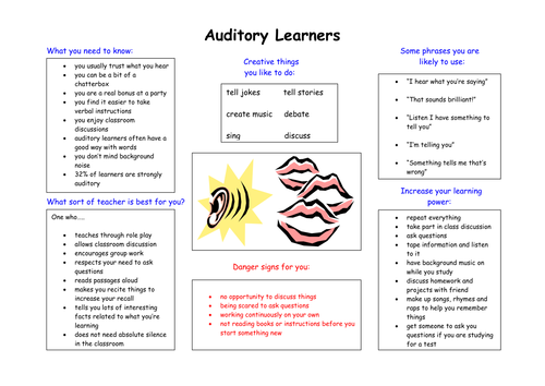 7 Learning Styles Worksheet