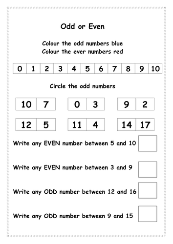 Odd and even worksheet by ruthbentham - Teaching Resources ...