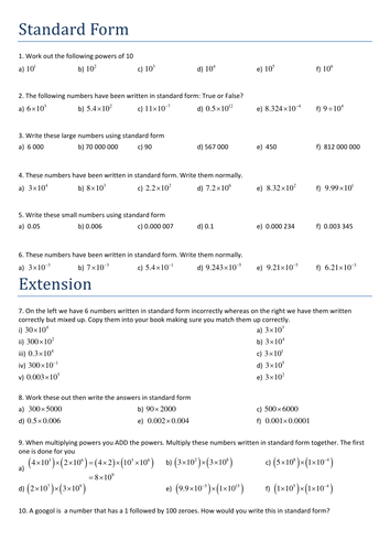 Maths Worksheet: Standard Form at Foundation by Tristanjones - Teaching