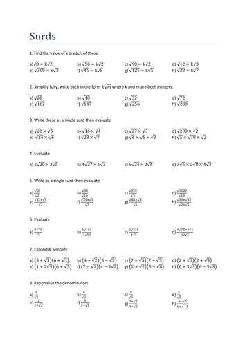 Maths: Surds worksheet by Tristanjones - Teaching Resources - Tes