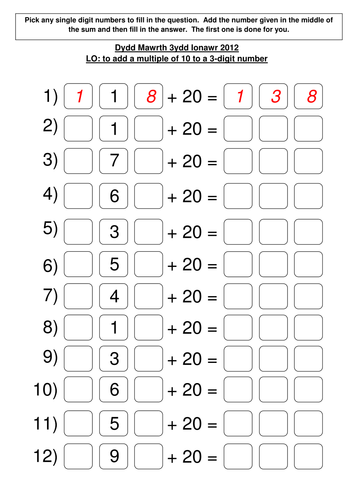 Add subtract multiple of 10 from 3-digit number by mseren93 - Teaching