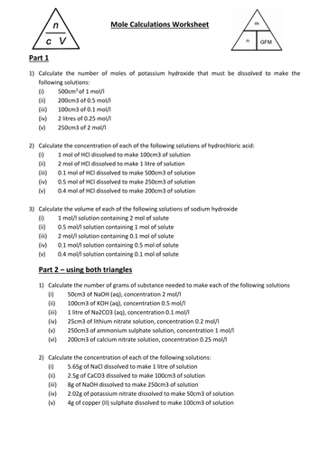 Worksheets Mole Calculations Worksheet mole calculations 2 concentration and the by classroomhelper teaching resources tes