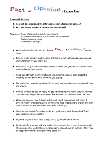 Worksheets Fact Vs Opinion Worksheets fact or opinion a multi sensory lesson by helenlyall teaching resources tes