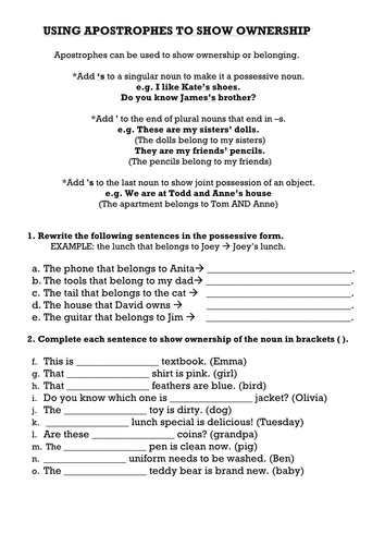 Possessive apostrophe worksheet year 5 image