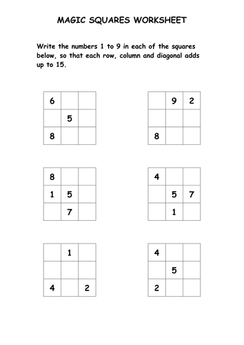 Magic Squares Puzzle Worksheet by ryansmailes - Teaching Resources - Tes