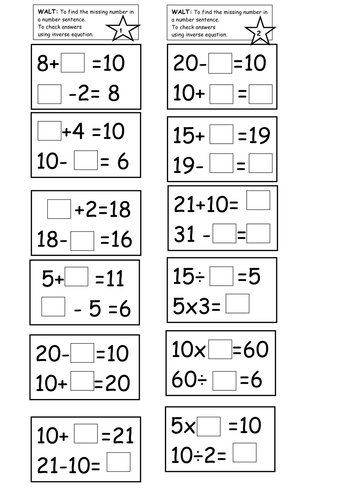 Inverse Operations Multiplication And Division Worksheets Ks1