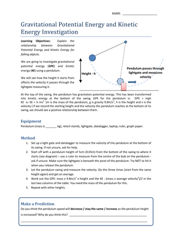 Worksheets Potential And Kinetic Energy Worksheets gravitational potential kinetic energy worksheet by uhf teaching resources tes