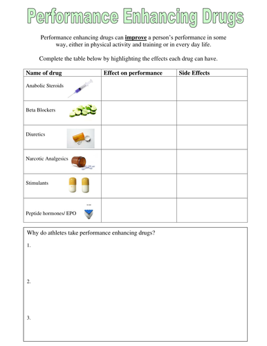 Performance Enhancing Drugs Worksheet (edexcel) by jemma13 ...