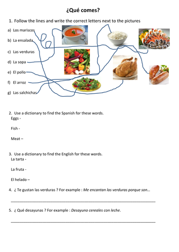 La comida - worksheet by Dannielle89 - Teaching Resources - Tes