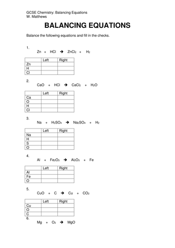 Balancing Chemical Equations by willmatthews - Teaching Resources - TES