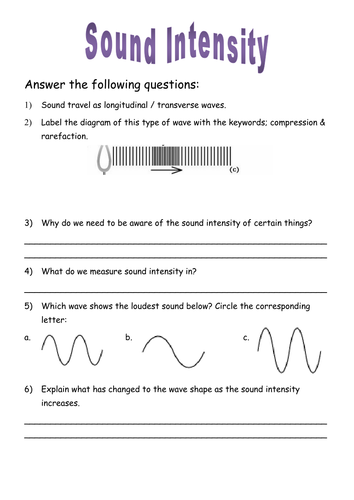 Sound waves - Intensity Worksheet by ChemPixie - Teaching Resources - Tes