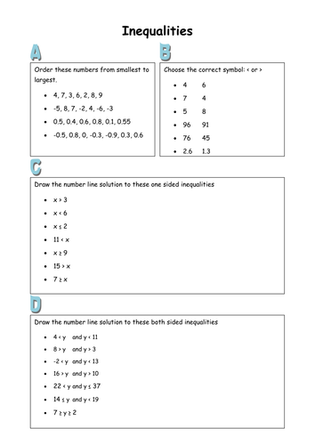 Inequalities worksheet by bunnylx - Teaching Resources - Tes