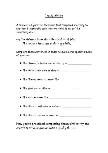 spooky similes by totoro - Teaching Resources - Tes