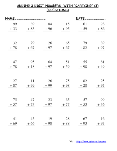 Worksheets Adding Two Digit Numbers Worksheets common worksheets adding two digit numbers 2 with carrying 3