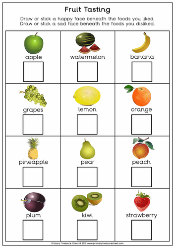 Fruit Tasting Worksheet by PrimaryTreasureChest - Teaching Resources - Tes