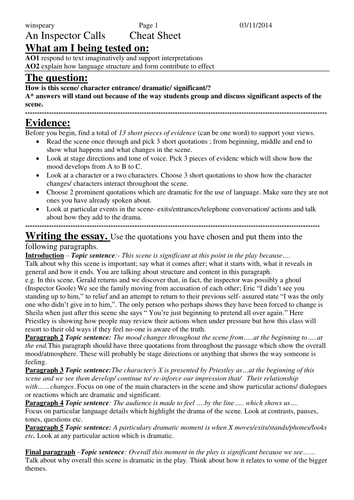 An inspector calls essay structure picture