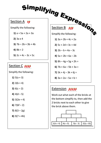 Simplifying Expressions Differentiated Worksheet by fionajones88
