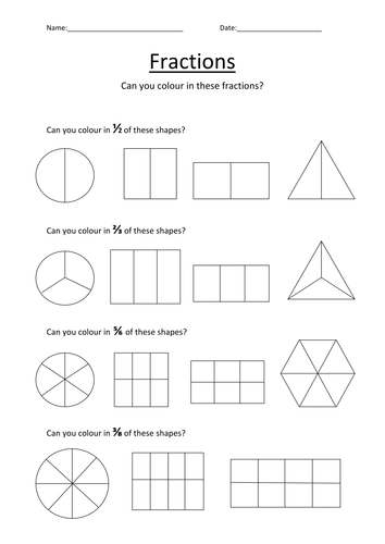 Colouring Fractions Worksheet by Kellya89 - Teaching Resources - Tes