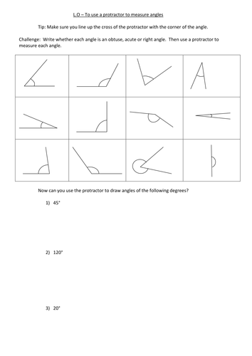 Measuring angles with a protractor by Totally-mad - Teaching Resources