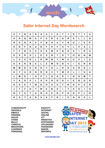 Internet Safety Wordsearch Skooville By Skooville Teaching 