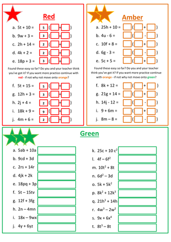 Factorising Linear Expressions Worksheet by floppityboppit - Teaching
