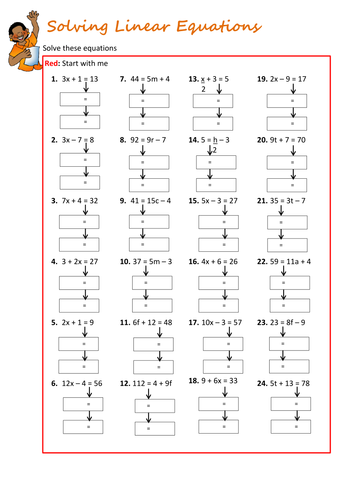 Solving Linear Equations Worksheet by floppityboppit - Teaching