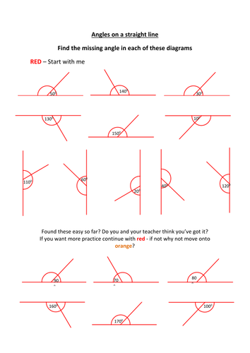 Find Missing Angles On A Straight Line Worksheet