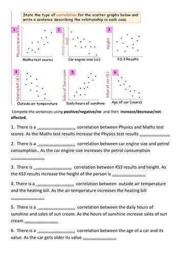 Worksheets Correlation Worksheet scatter gap fill correlation and relationships by misslatham teaching resources tes