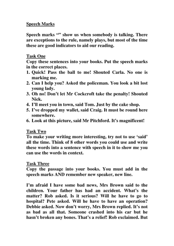 Speech marks worksheet pdf image