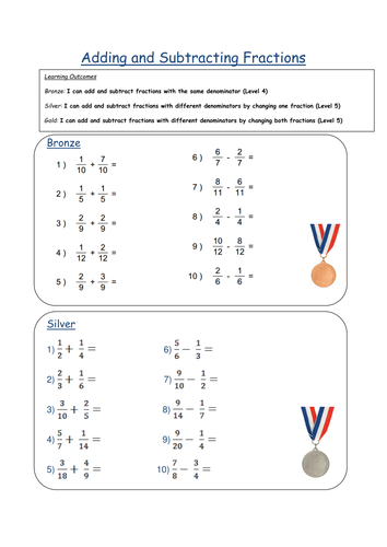 Adding Subtracting Fractions Differentiated W S By Fionajones88 Teaching Resources Tes