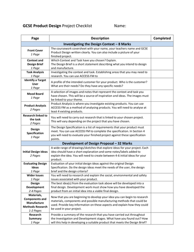 Gcse dt coursework checklist
