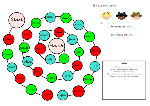 Worksheets Ir Words Phonics er ir ur board game by andonnelly teaching resources tes