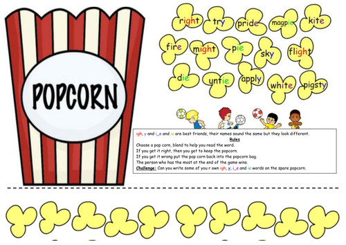 Worksheets Igh Words Phonics igh y i e ie popping popcorn activity by andonnelly teaching resources tes