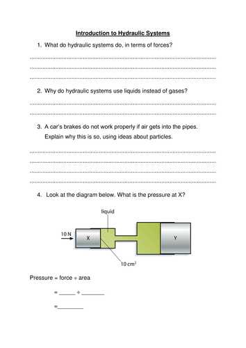 Hydraulics worksheet by carlybro16 - Teaching Resources - Tes