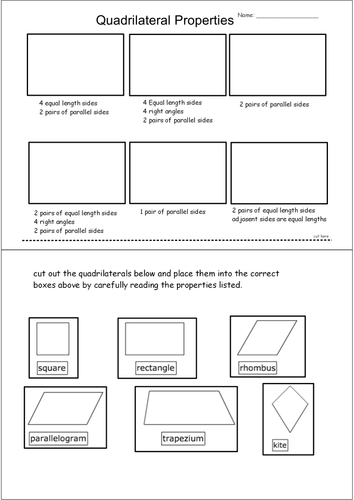 Worksheets Quadrilateral Properties Worksheet properties of quadrilaterals cut stick by andytaylor125 teaching resources tes