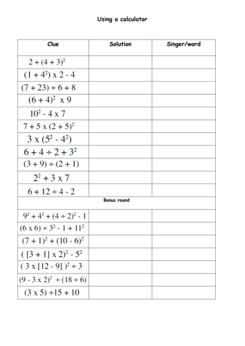 Bidmas/ Calculator treasure hunt by stockwellh - Teaching Resources - Tes