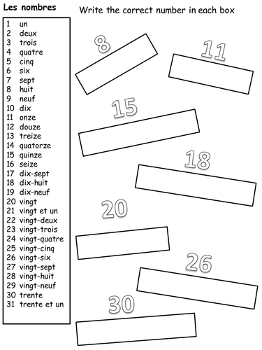 French Numbers To 30 Worksheet