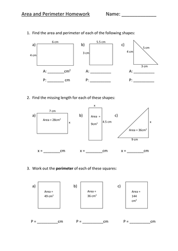 Triangle homework sheet