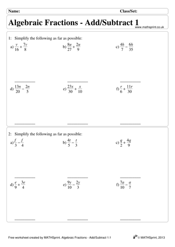Algebraic Fractions practice questions + solutions by transfinite