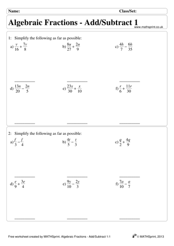 Worksheets Algebraic Fractions Worksheet algebraic fractions practice questions solutions by transfinite teaching resources tes
