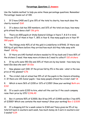 Solve word problems involving percentages