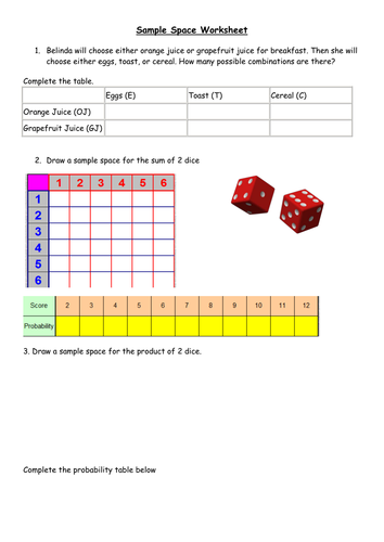 Worksheets Sample Space Worksheet sample space ks3 probability activity by bballard teaching resources tes
