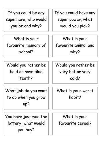 Ice breaker questions: KS2 transition activity by carlfarrant88