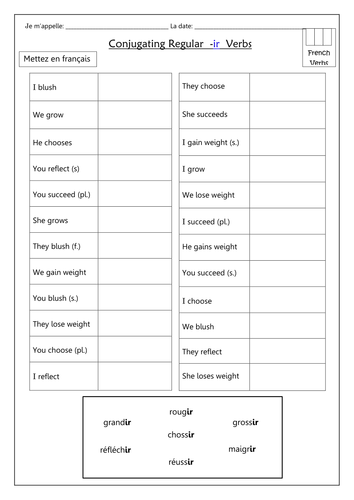 FRENCH Conjugating Regular ir Verbs By Labellaroma Teaching 